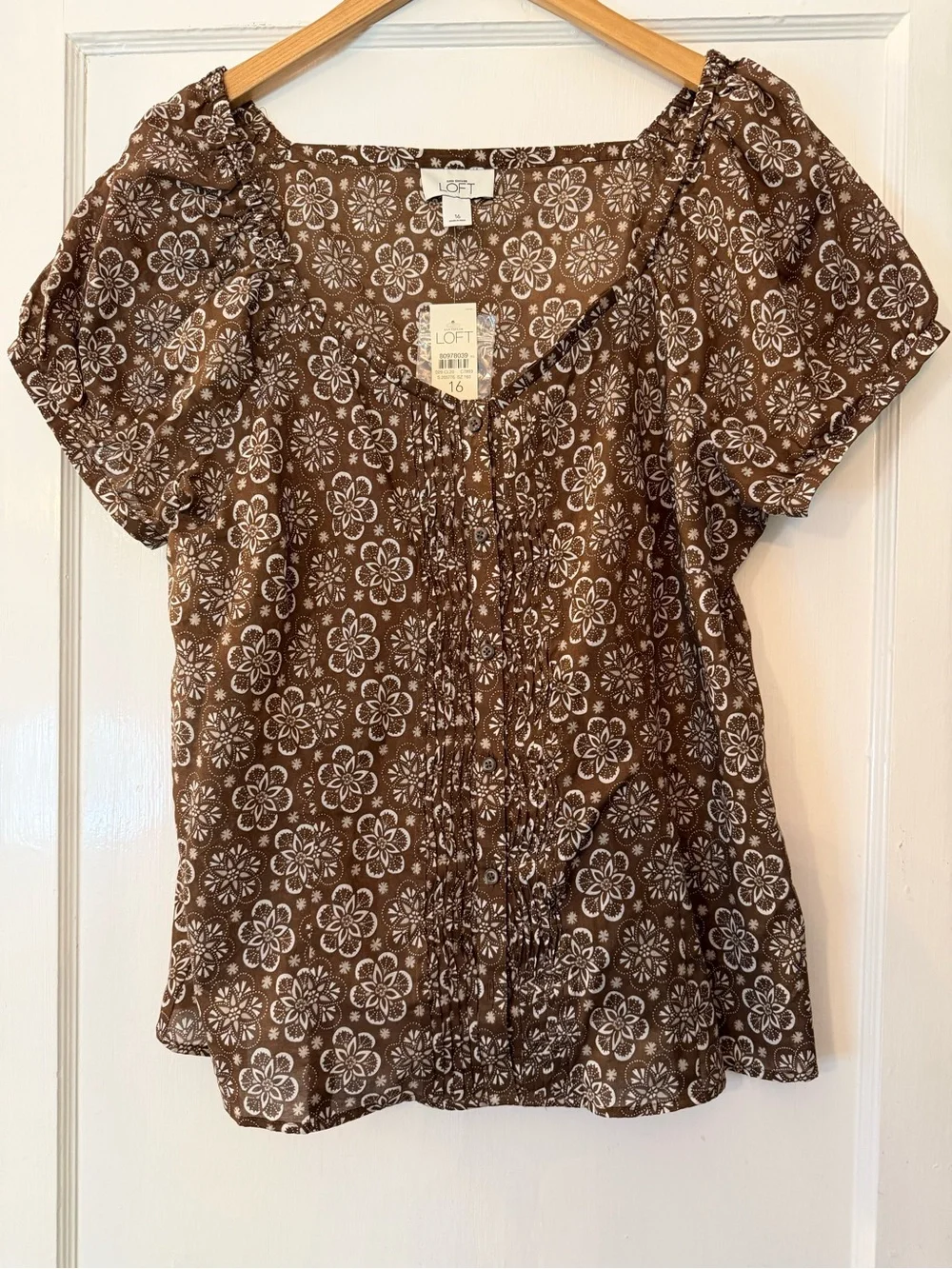 LOFT Brown Floral Short Sleeve Blouse